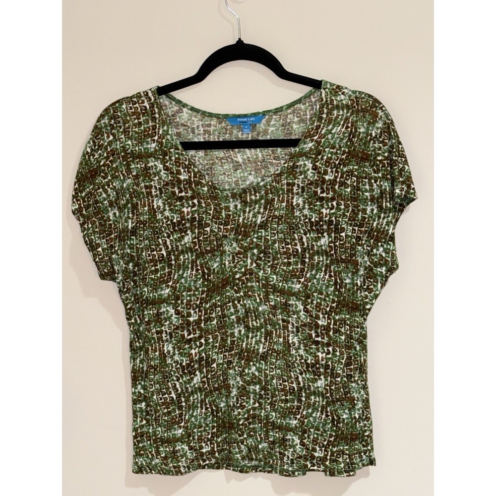 Derek Lam Women's Size Small Top Shirt Green Brown Camp Style Print 100% Rayon